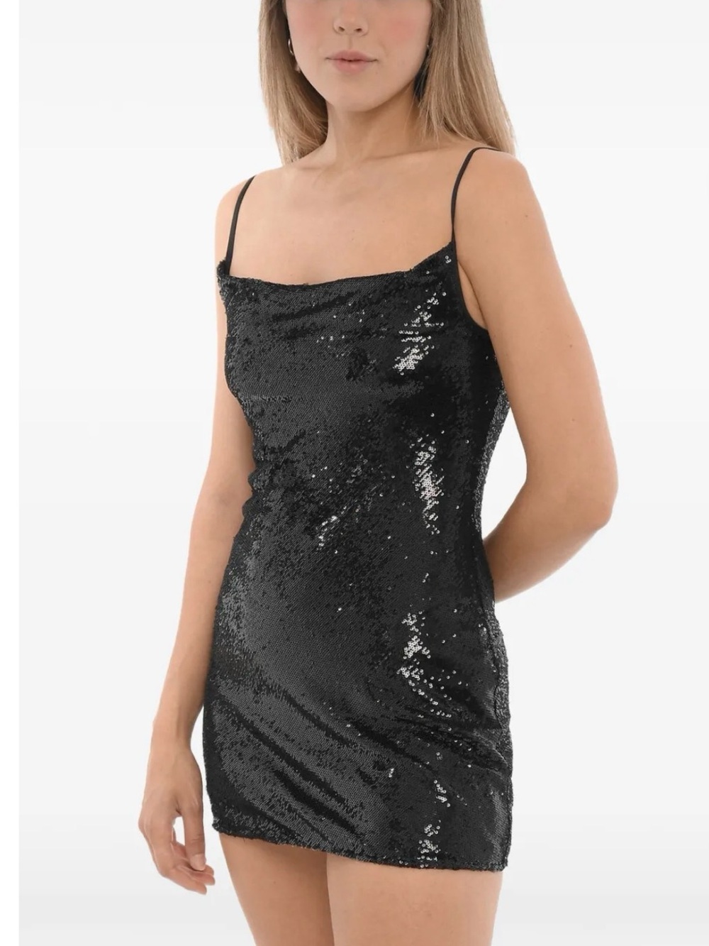 All Saints Black Sequin Slip Mini Dress